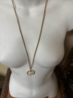 #128, NWT, Guess/Marciano Gold Tone Crystal Oval Pendant Necklace